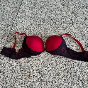 Red and black bra
